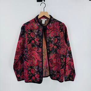 Vintage Serengeti Tapestry Jacket Boho Floral Paisley Open Front Size L Festival